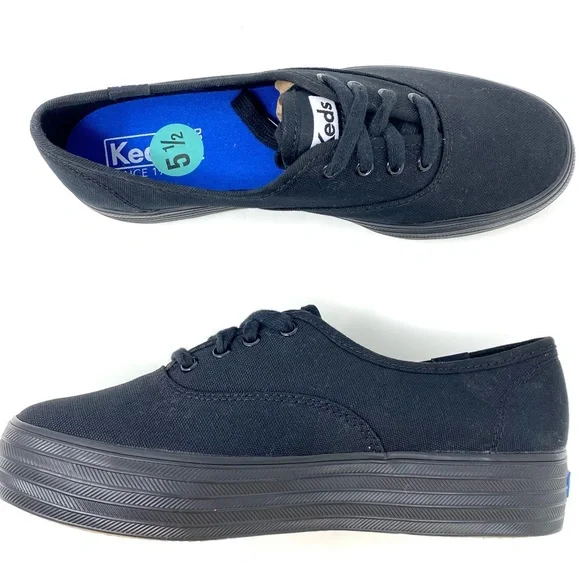 Ked’s solid black platform lace up canvas shoes sneakers 5.5US NEW - Picture 3 of 7